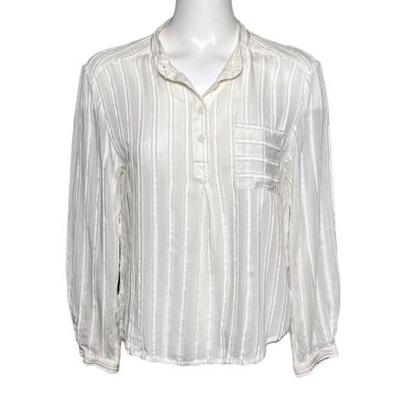 Sea New York Ivory Off-White Semi Sheer Blouse Henley Top Long Sleeve Size 2 XS - Picture 1 of 9
